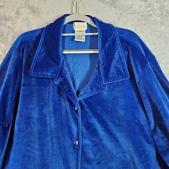 Roamans Womens 2X Blue Velour Button-Front Shacket With Collar Long Sleeves Warm - Picture 4 of 11